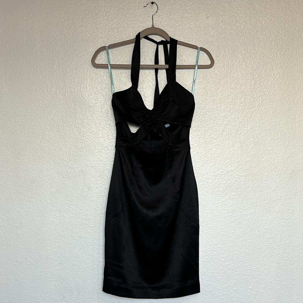 MARCIANO black satin dress with opening in the belly  very sexy size XS